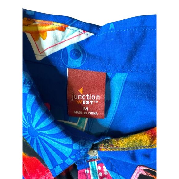 JUNCTION WEST Blue Retro 50s 60s MARTINI + PIN-UP GIRLS HAWAIIAN SHIRT Men's M - Picture 3 of 6